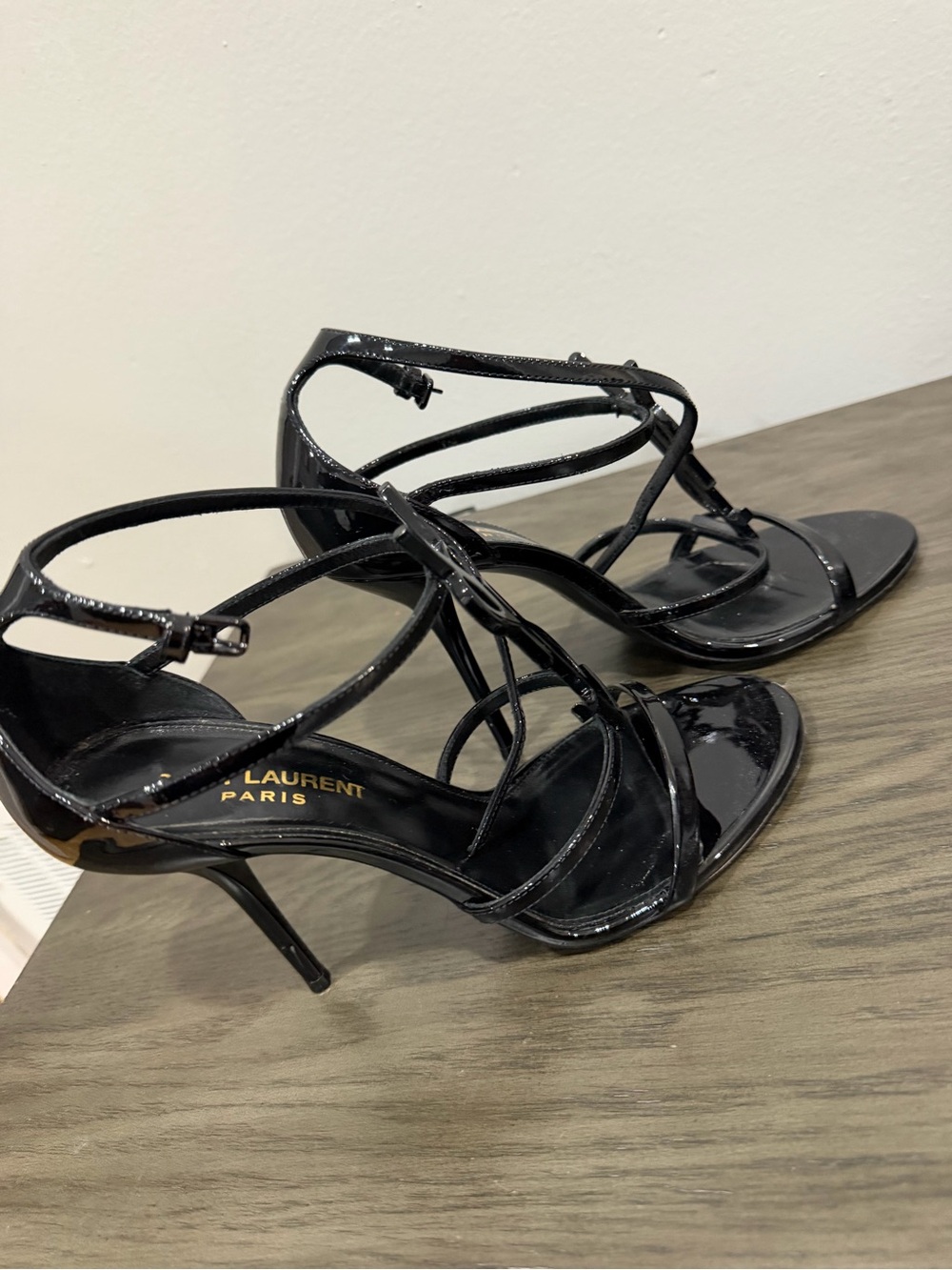 Saint Laurent Black Patent Leather Strappy Stiletto Sandals - Picture 5 of 7